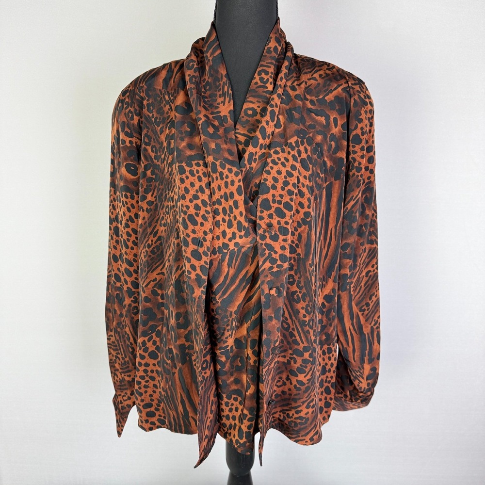 Antibes Blouse Animal Print Orange & Black Size 10